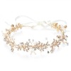 Hanfluenve Pearl Crystal Headpiece for Girls Princess Headband Trendy Leaf