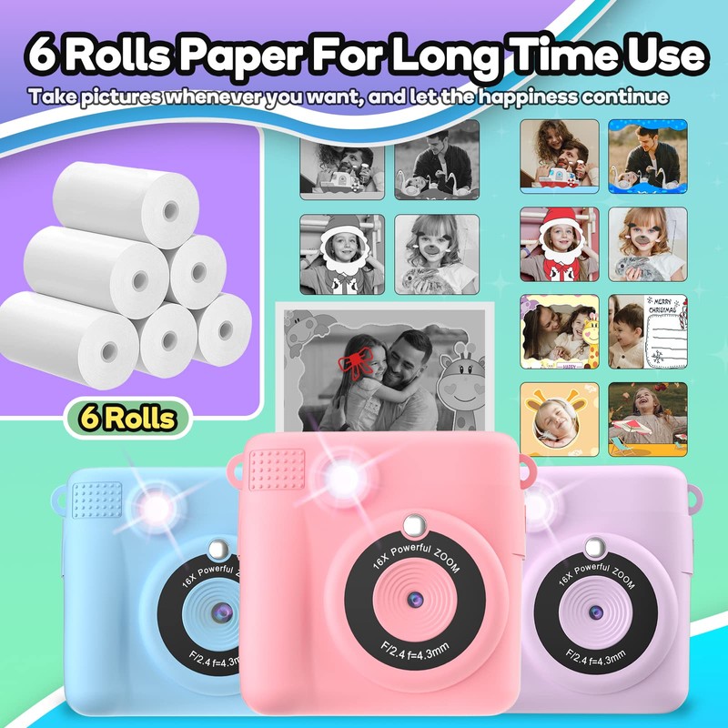 Printer Paper,6 Rolls for Kids Instant Print Camera,HD Printing Thermal