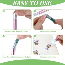 Therwen 2 Pcs LED Weeding Tools for Vinyl with Light Pin Hook Lighted Weeding Pen for Removing Iron on Tiny Vinyl Paper Silhouette Cutting Machines Supply(Pink, Green)