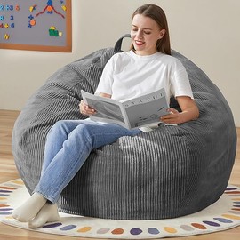 Hobestluk 3.5FT Bean Bag Chair Large Bean Bag with Filler Included Bean Bag Chairs for Adults Teardrop Bean Bag Chair with Removable Cover for Bedroom Living Room - (Large, Grey)