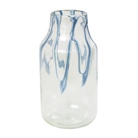 Deco 79 Glass Abstract Decorative Vase Centerpiece Vase with Wavy Blue Design, Flower Vase for Home Decoration 6" x 7" x 13", Cream