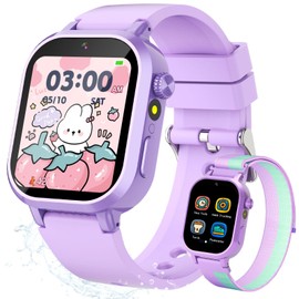 Kids Waterproof Smart Watch Girls Gift Age 3-12 with 39 Game HD Touch Screen Video Camera Music Player Pedometer Alarm Clock Birthday Gift for 6 7 8 9 Year Olds Purple