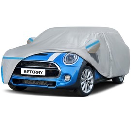 Car Cover for 2014-2025 Mini Cooper 4 Door, Waterproof Custom-fit All Weather Sun Rain UV Dust Snow Protection Outdoor Full Car Cover with Door Zipper and Cotton Lining-Grey