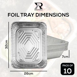 ROVARIO 10 Pack Large Aluminium Foil Trays Deep (3500ml) - Tin Foil Food Containers for Cooking, Baking, Roasting, and BBQ (32x26x7)