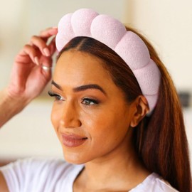 AQOKKA Spa Headband for Washing Face Wristband Set Sponge Skincare Makeup Headband for Women Soft Terry Cloth Fabric Hairband Puffy Shower Hair Accessories