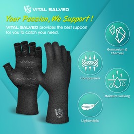 Vital Salveo-日常的な使用で快適な圧迫サポートを提供する 男女兼用すべり止め付き フィンガーレスまたはハーフ フィンガーレス 指あり圧迫手袋（1組）ダークグレーL
