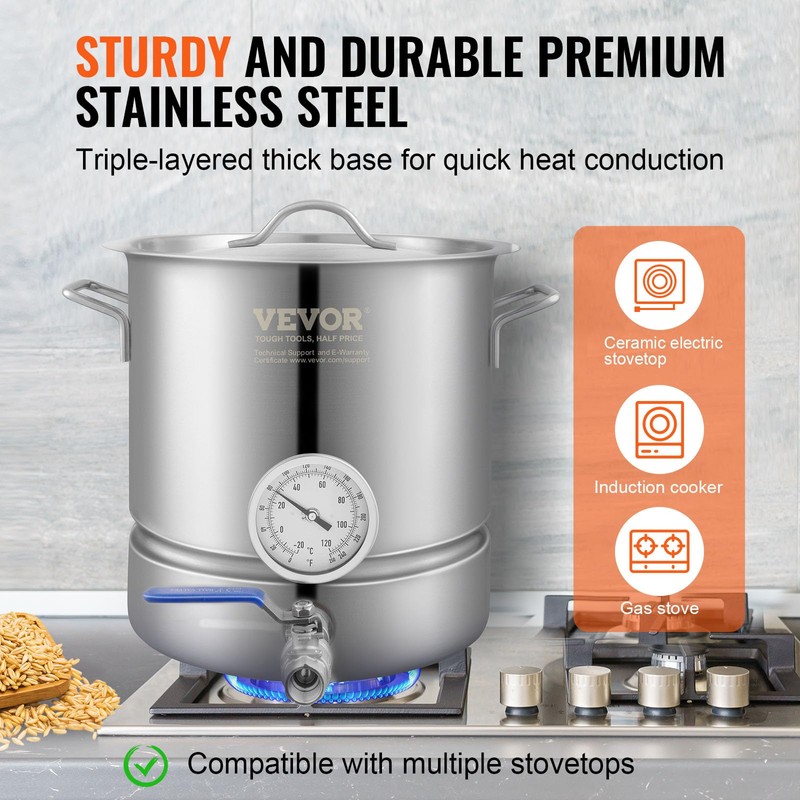 VEVOR Brew Kettle 5 Gal, Brewing Pot Stainless Steel, Brew