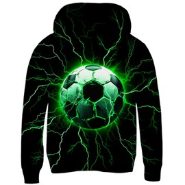 Funnycokid Boys Hoodies Size 10 12 Soccer Lightning Neon Green Sweatshirts for Kids Youth Girls Warm Clothes Fleece Hooded with Pocket Cool Graphic