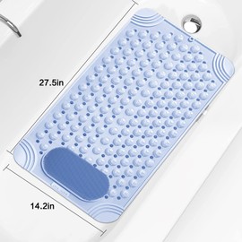 Shower and Bathtub Mat 27.5×14.2in, Rubber Non-Slip Shower Mat for Elderly & Kids, Bathtub mat Non Slip with Drain Holes &Suction Cups, Bath Mat for Bathroom and Tub, Machine Washable, Green