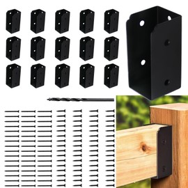 CNQLIS 16Pcs Deck Railing Bracket Connectors for 2" x 4" Railing Wood Posts with Mounting Hardware and Drill Bit （Black）