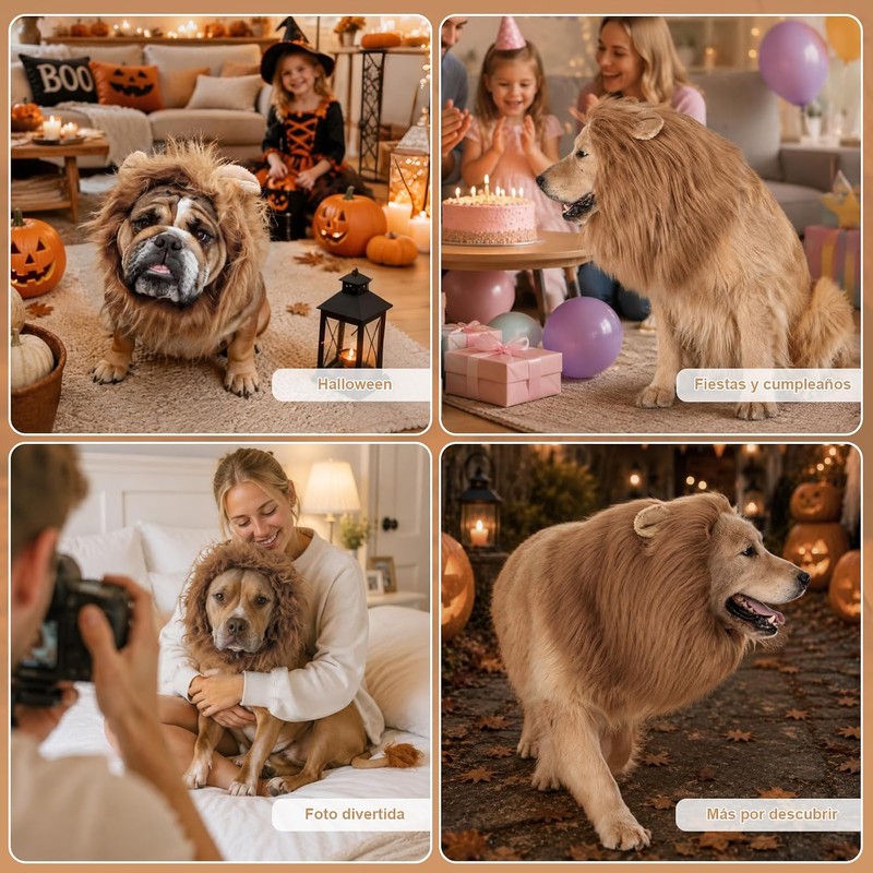 KIROGILY Disfraz Halloween Perro, Melena de León Realista