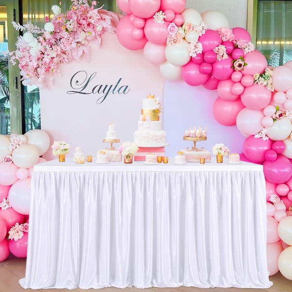 White Table Skirts for Rectangle Tables 6ft Fitted Polyester Table