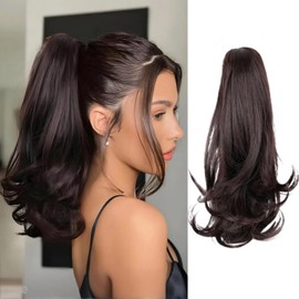 Ponytail Extension 16 Inch Claw Clip Pony Tails Hair Extensions Soft Natural Looking Synthetic Clip in Ponytail Dark Brown Ponytail Extension for Women