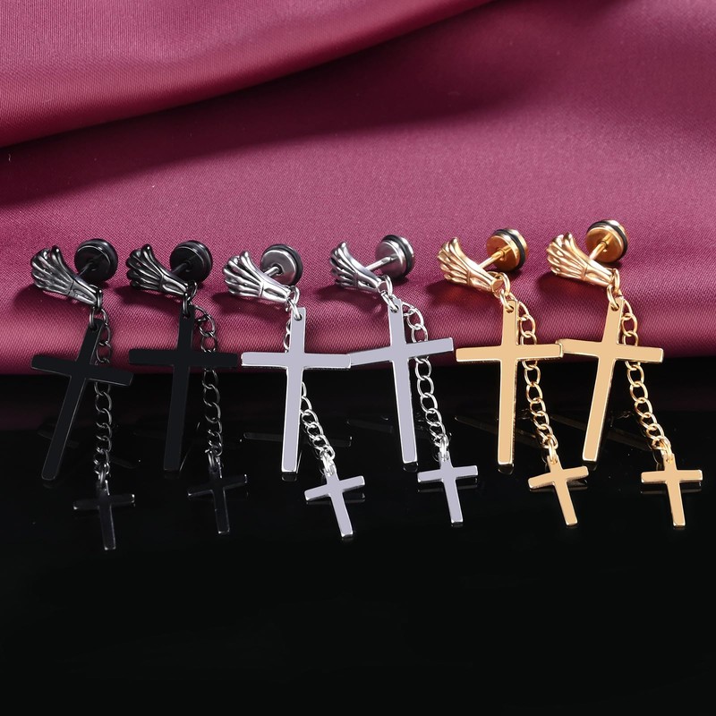 Yumilok 3 Pairs Mens Stud Earrings Stainless Steel Women Earrings