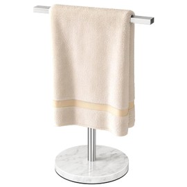 Gypie T-Shape Hand Towel Holder Stand with Heavy Marble Base, Stainless Steel Bathroom Countertop Towel Rack for Bathroom Kitchen, Brushed Nickel