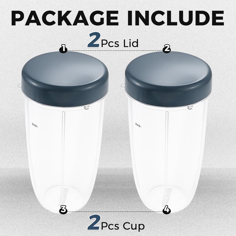 2 Pack Blender 32OZ Cup with Lid, Compatible with Nutribullet