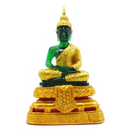 BUDDHO Emerald Buddha Statue Meditation 7" H. Jade Buddha Thai Buddha Statue for Home Decor Buddha Figurines (Rainy)