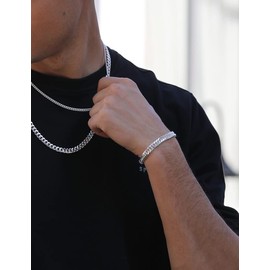 Waitsoul Silver Bracelet for Men 8mm Diamond-Cut Cuban Link Curb Chain Bracelet for Women 6.5 Inch