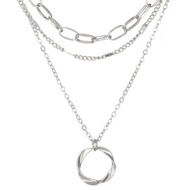 MIFYNN Dainty Layered Necklaces for Women Geometric Circle Pendant Necklace Layered Pendant Neckalce Stackable Chain Choker Necklaces Birthday Party Jewelry Gifts for Women (Silver)