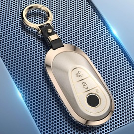 QIULIFAN Key Cover for Mercedes Key Fob 3 Buttons Aluminium Alloy Key Case with Keyring for Mercedes C/E/G/S Class W223 W206 S300 S350 S400 S450 S350L S400L S450L S500L Maybach, Gold