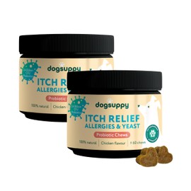 DogSuppy DogSuppy Itch Relief Probiotics for Dogs - Stop Scratching & Paw Licking, Relieve Allergies & Yeast - Supplement for Dogs, 100% Natural, Dental Sticks Included, Chicken Flavour [2-Pack]