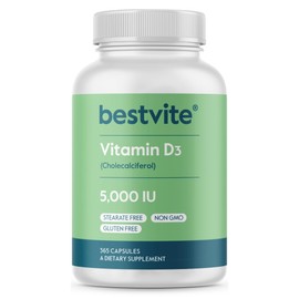 BESTVITE Vitamin D3 5000 IU (365 Capsules) - No Stearates - Non GMO - Gluten Free - 1 Year Supply of Vitamin D