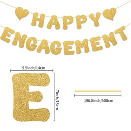 Happy Engagement Banner Sign Gold Glitter Bunting Banner Flag Garland for Engagement Party Wedding Party Decorations Supplies