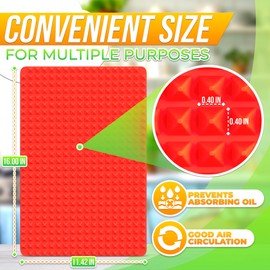 Non Stick Baking Cooking Mat - 16x11.5" Silicone Baking Mat, Fat Filtering Red Pyramid Design, for Roasting, BBQ & Pastry Making - Oven and Microwave Bacon Cooker Food Grade, Flexible & Easy-to-Clean