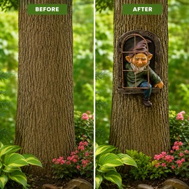 Tree Hugger Gnome Statue for Outdoor Decor – Funny Resin Elf Accent for Gardens, Doors & Yard Walls