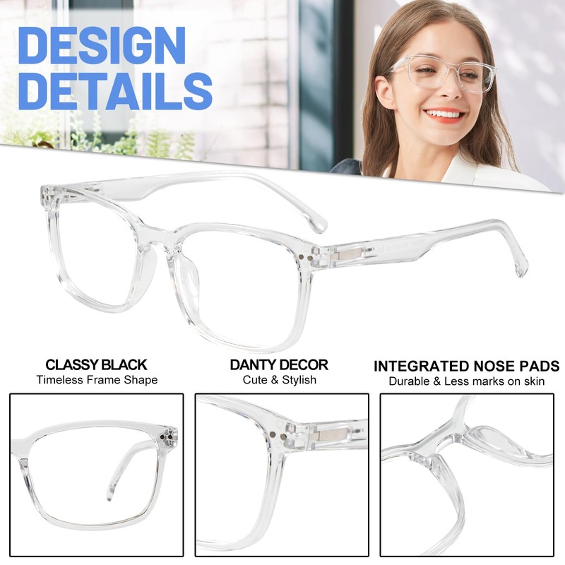 WEMOOTANTS 4 Packs Large Reading Glasses 4.0 for Women Square