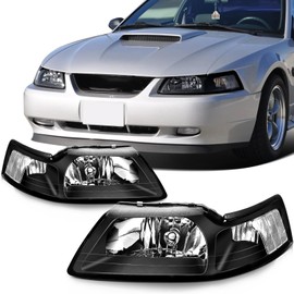 SCITOO Pair Headlight Assembly Fits for ford for Mustang 1999-2004 Headlights Clear Lens Black Housing Clear Reflector, FO2503160 FO2502160 FO2503177 FO2502177 (Bulbs Not Included)