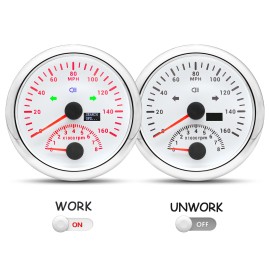 RYSJM 85mm White GPS Speedometer 0-160MPH with Tacho 8000RPM 4 IN 1 Gauge with Sensor