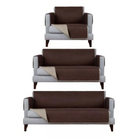 Protectores De Sala Capitonado Doble Vista 3 Pzas Antiácaros Color Marrón/beige