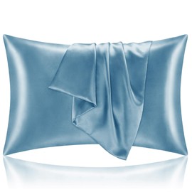 BEDELITE Satin Pillowcase with Zipper 2 Pack, Airy Blue Pillow Cases Standard Size, Super Soft and Cooling Similar to Silk Pillow Cases, Gift for Women Men(20x26 Inches)