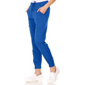 MediChic Womens Scrub Joggers 4-Way Stretch Anti-Wrinkle Moisture-Wicking Elastic Waistband Four Pocket Jogger Pants, Royal, S