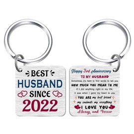 FALOGI 3rd Wedding Anniversary Keyring for Husband, Happy 3rd Anniversary Husband, Best Husband Gifts Since 2022