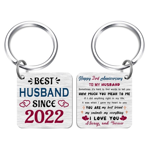 FALOGI 3rd Wedding Anniversary Keyring for Husband, Happy 3rd Anniversary
