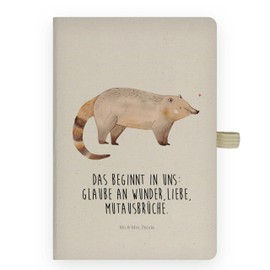 Mr. & Mrs. Panda DIN A4 Baumwoll Notizbuch Nasenbär - Geschenk, Notizblock, Rüsselbär, Kladde, Tiermotive, Schreibheft, lustige Sprüche, Tiere,