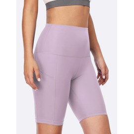 CADMUS Women's High Waist Spandex Yoga Shorts for Bike Running Two Side Pockets,10,Light Pink & Light Purple & Green,XX-Large