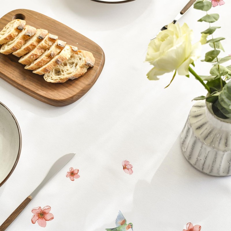Horaldaily Spring Tablecloth 60×84 Inch Oval, Hummingbird Butterfly Flower Washable