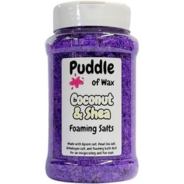 Coconut & Shea Foaming Salts - 500g - Dead Sea, Epsom & Himalayan Salt Blend - Muscle Soak - Calm & Relaxing Scent - Vegan Friendly - Puddle of Wax - Made in The UK