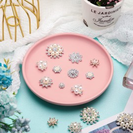 44 broches de perlas de diamantes de imitación, botones de adorno a granel, botones de perlas de imitación para decoración de joyas, 11 estilos (plata y oro, estilo de parte trasera plana)