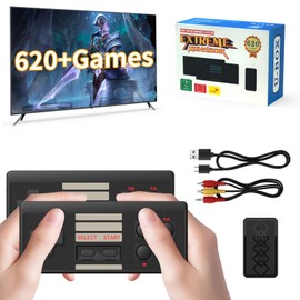 Wireless Retro Game Console, Built-in 620 Video Games Classic Mini Gaming Console with 2 Classic Wireless Controllers, AV Output 8-Bit Game System - Plug and Play