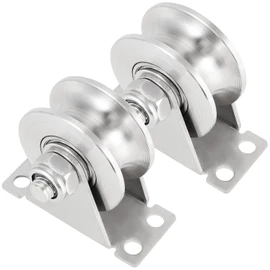 PINGEUI 2 Packs 2 Inches Groove Wheel Pulley, 304 Stainless Steel U-Groove Track Wheel, Heavy Duty U-Type Groove Wheel, Max Load-Bearing Capacity 440 lbs
