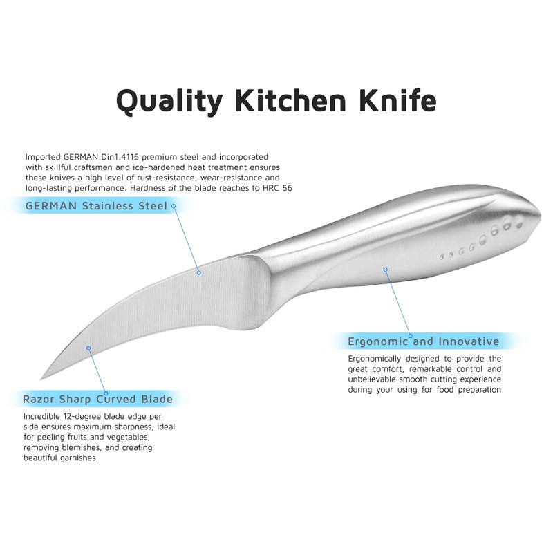 WELLSTAR 2.5 Inch Birds Beak Paring Knife, Sharp High Carbon