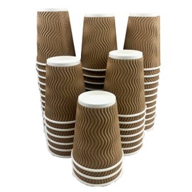Heyiwell 50 PC Paper Coffee Cups,12 OZ Kraft Insulated Ripple Wall Paper Coffee Cups Suitable for Cold/Hot Coffee, Chocolate, Juice or Tea