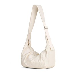 Wowcarbazole Women's Shoulder Bag, Crossbody, Ultra-lightweight 【Shoulder Pain-free & Soft】 Large Capacity Shoulder Tote Bag, Nylon, A4, Solid Color, Simple, white