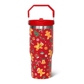 qwpmvhsak 30 oz Christmas Gingerbread Iceflow Flip Tumbler with lid and Straw,Christmas CoffeeTravel Mug Cup Water Botter,Christmas Gifts for Women,Christmas Stuff Decor Accessories