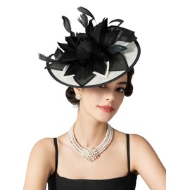 SWEETV Sinamay Kentucky Derby Hats Fascinators for Women, Tea Party Hats for Church, Cocktail, Wedding, Fancy Dress Party, Black
