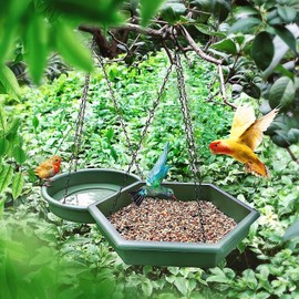 GEEZY Bird Feeder and Bird Bath, 2 in 1 Hanging Bird Feeder & Bird Bath for Outdoors, Wild Bird Feeders, Hanging Bird Feeder Tray, Large Bird Feeder and Bath Set